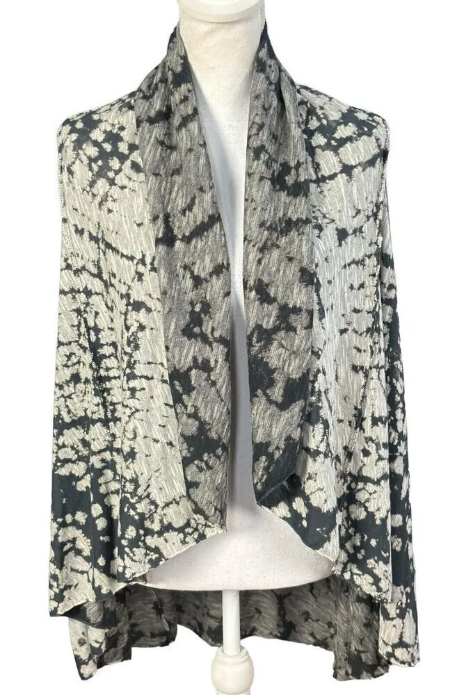 T Party Cardigan Size Small Boho Black Tie Dye Waterfall Open Artsy Festival - Image 1