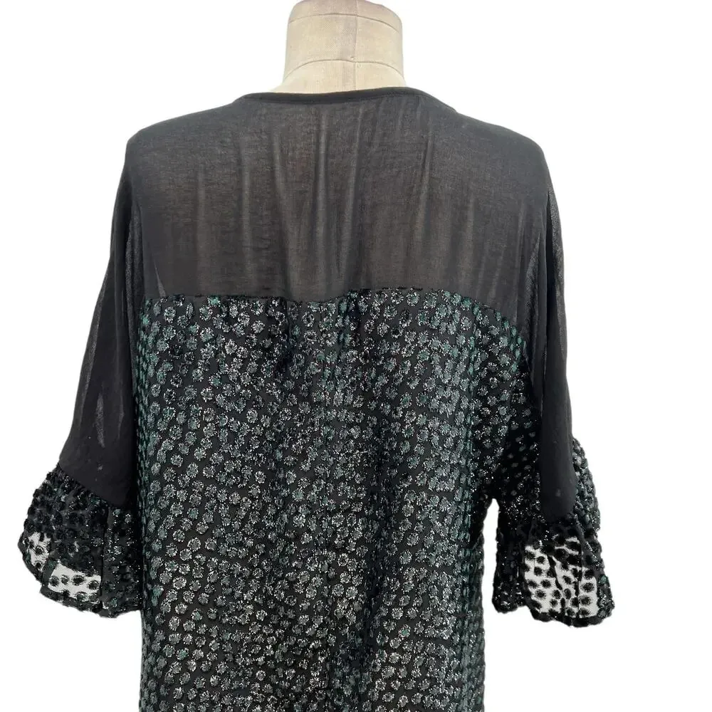 Anthropologie Amadi Lucinda Dress‎ Textured Dot Metallic Black Green Size Large - Image 9