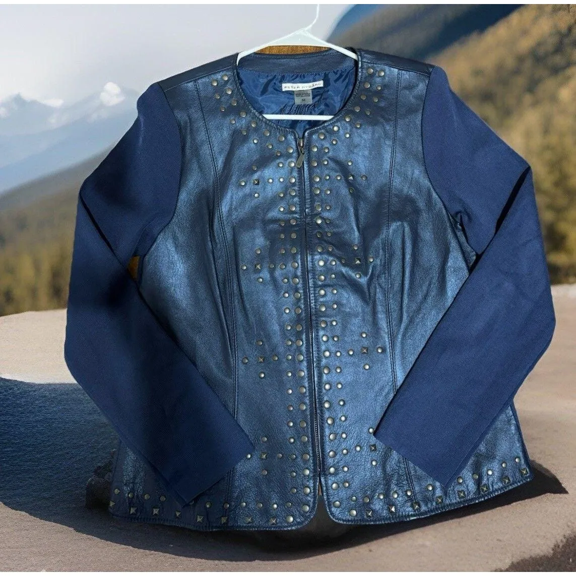 VTG Chic 90S Women's Peter Nygard Genius Leather/Knit Embellished Jacket M - Image 5