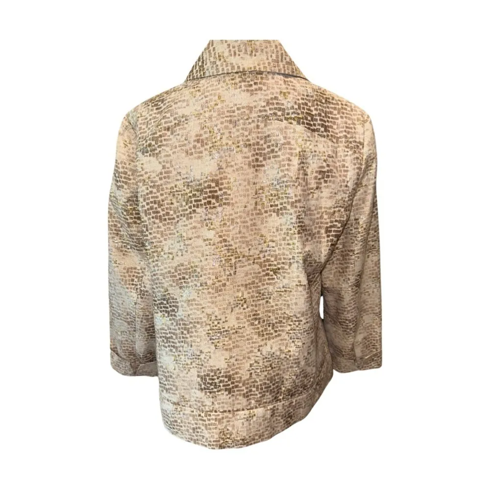 NWOT CHICO'S Jacket SILK Gold Silver Metallic Blazer coat Sz 2 ( midium ) - Image 3