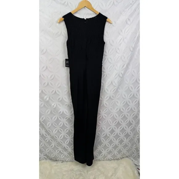 Express Black Lace Faux Wrap Bodice Wide Leg Jumpsuit Size S NWT‎ - Image 5