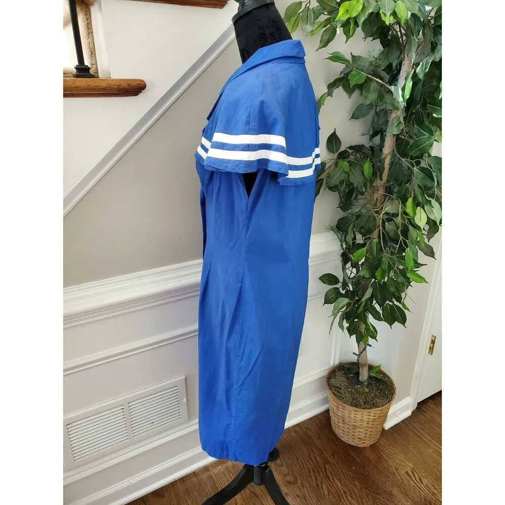 Vintage Victoria Stephens Blue 100%Cotton Short Sleeve Knee Length Dress Large - Image 3