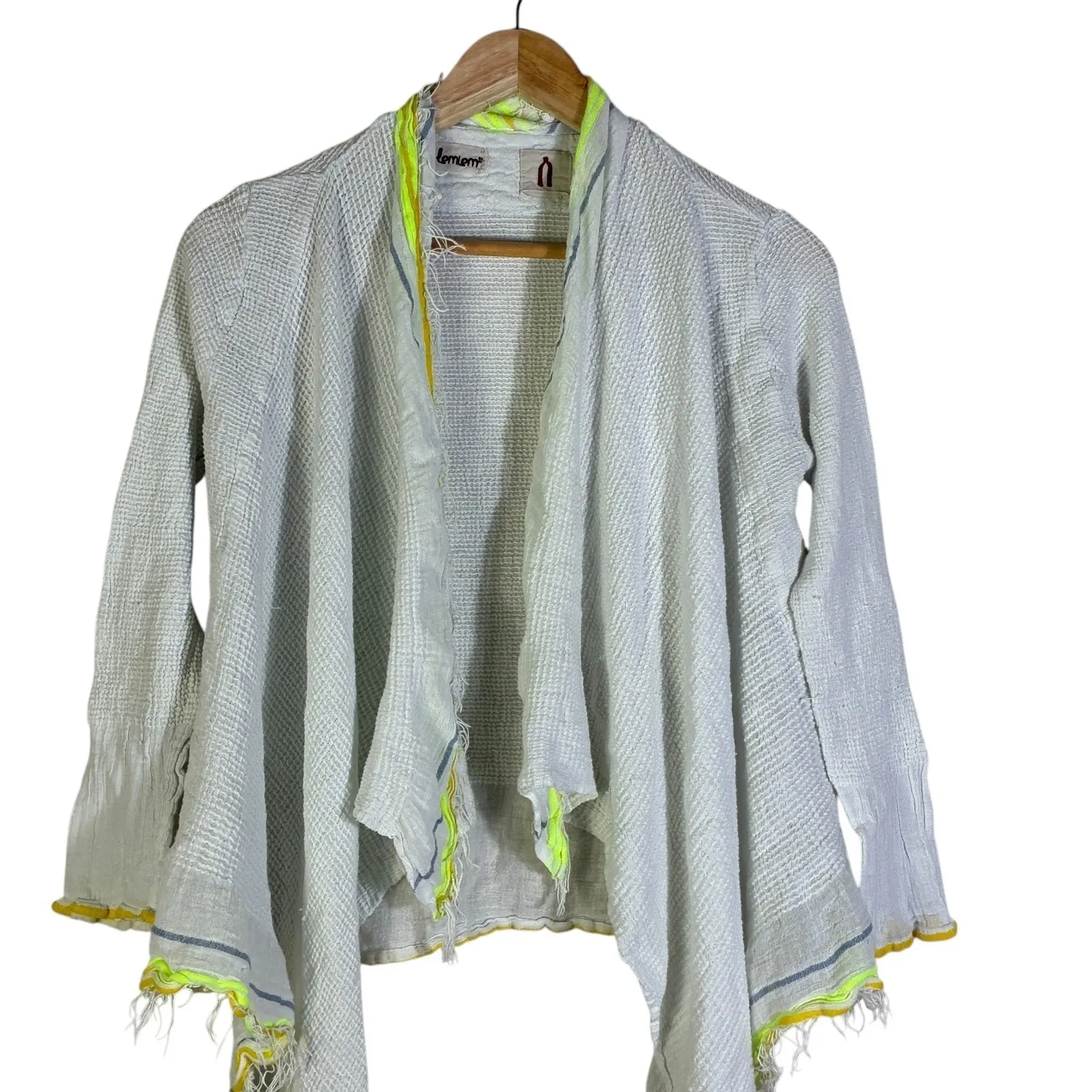 Lemlem Cotton Open Front Cardigan Womens S White Fringe Boho Artisan Lightweight - Image 3