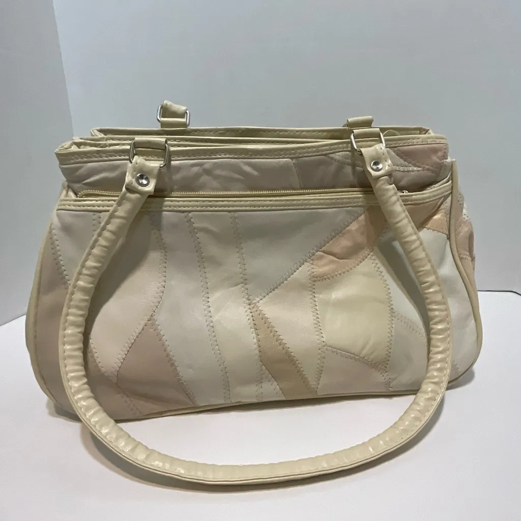 Two Toned Brown Leather Patchwork Handbag Tan - Image 2
