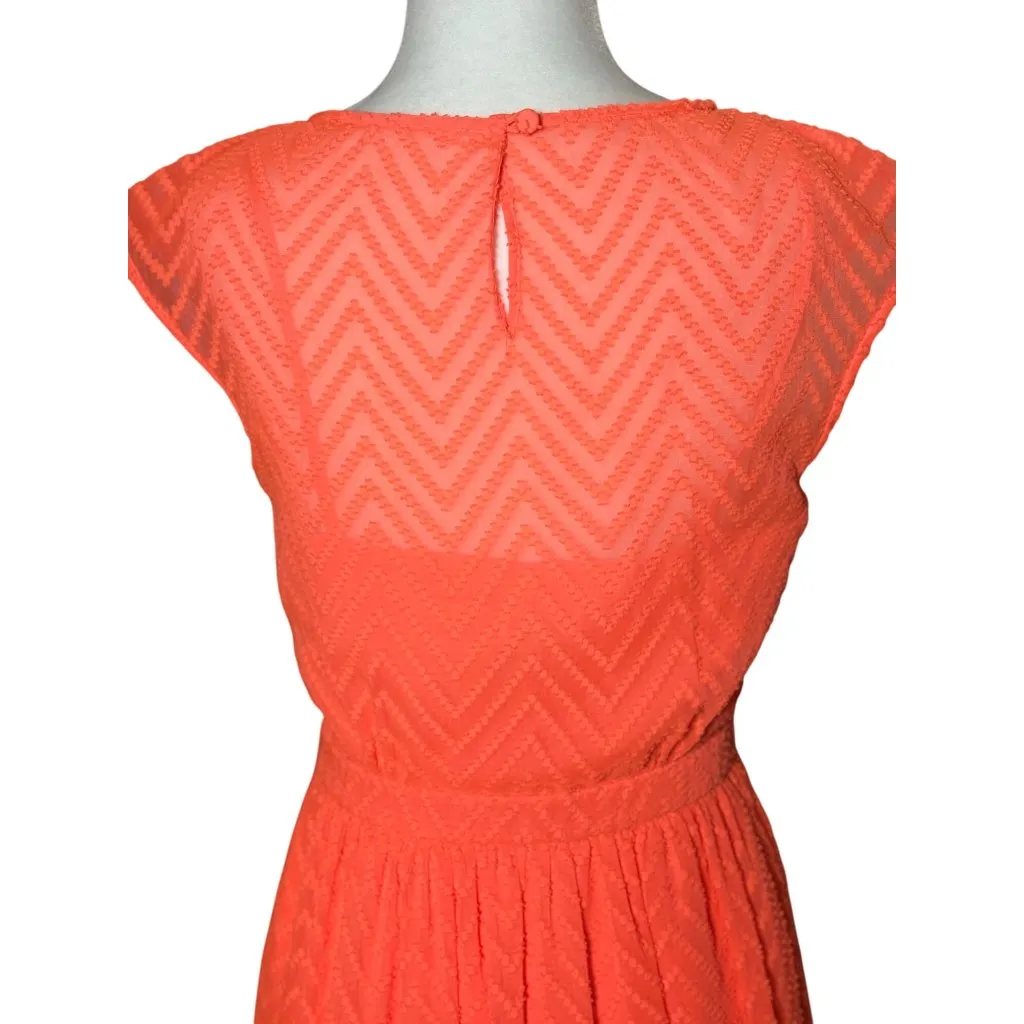 J.Crew Neon Orange Sleeveless chiffon Womens 4 Mini Dress in zigzag Beach Style - Image 12
