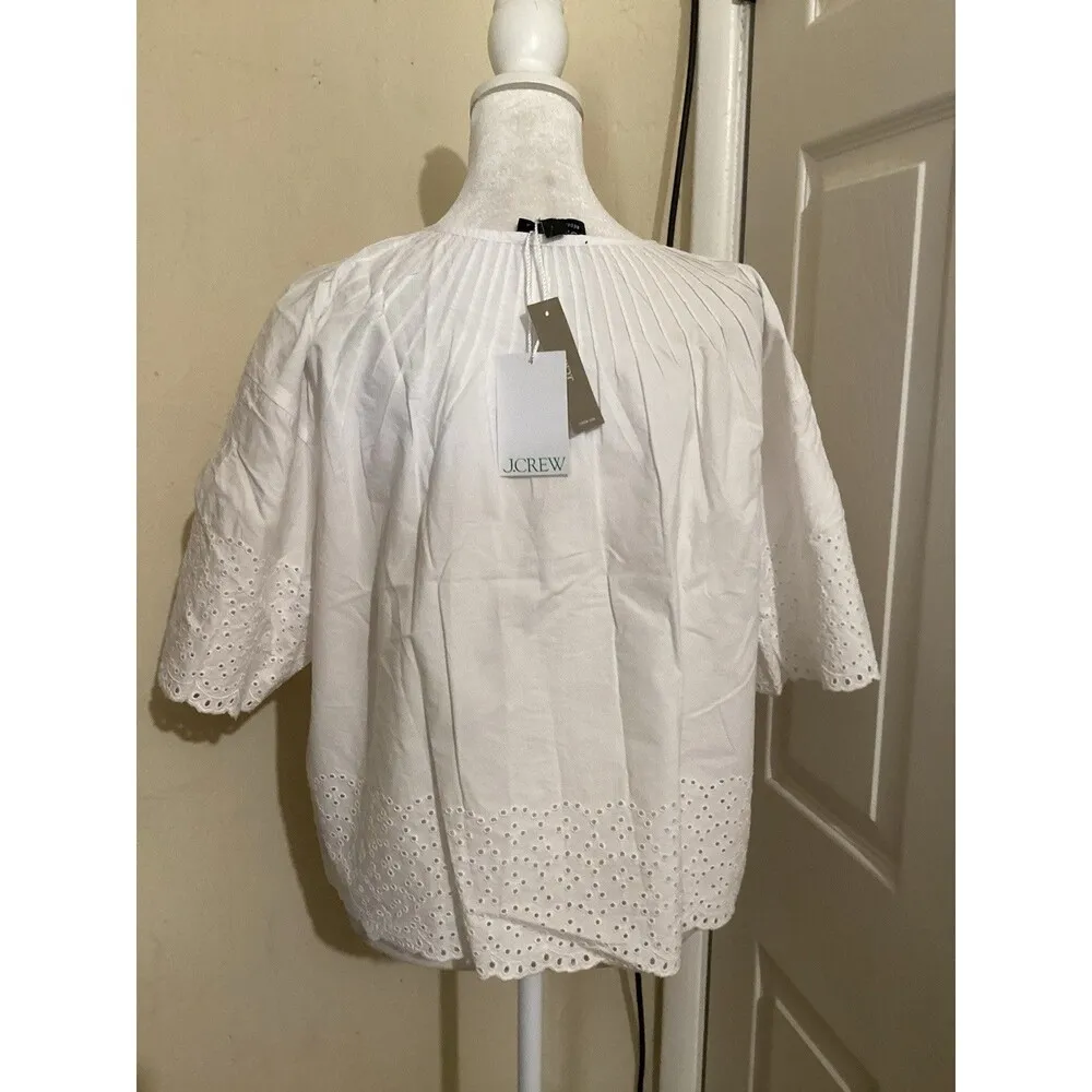 J. Crew Flawed Jolie Top in Eyelet Cotton Poplin White Short Sleeve S - Image 5