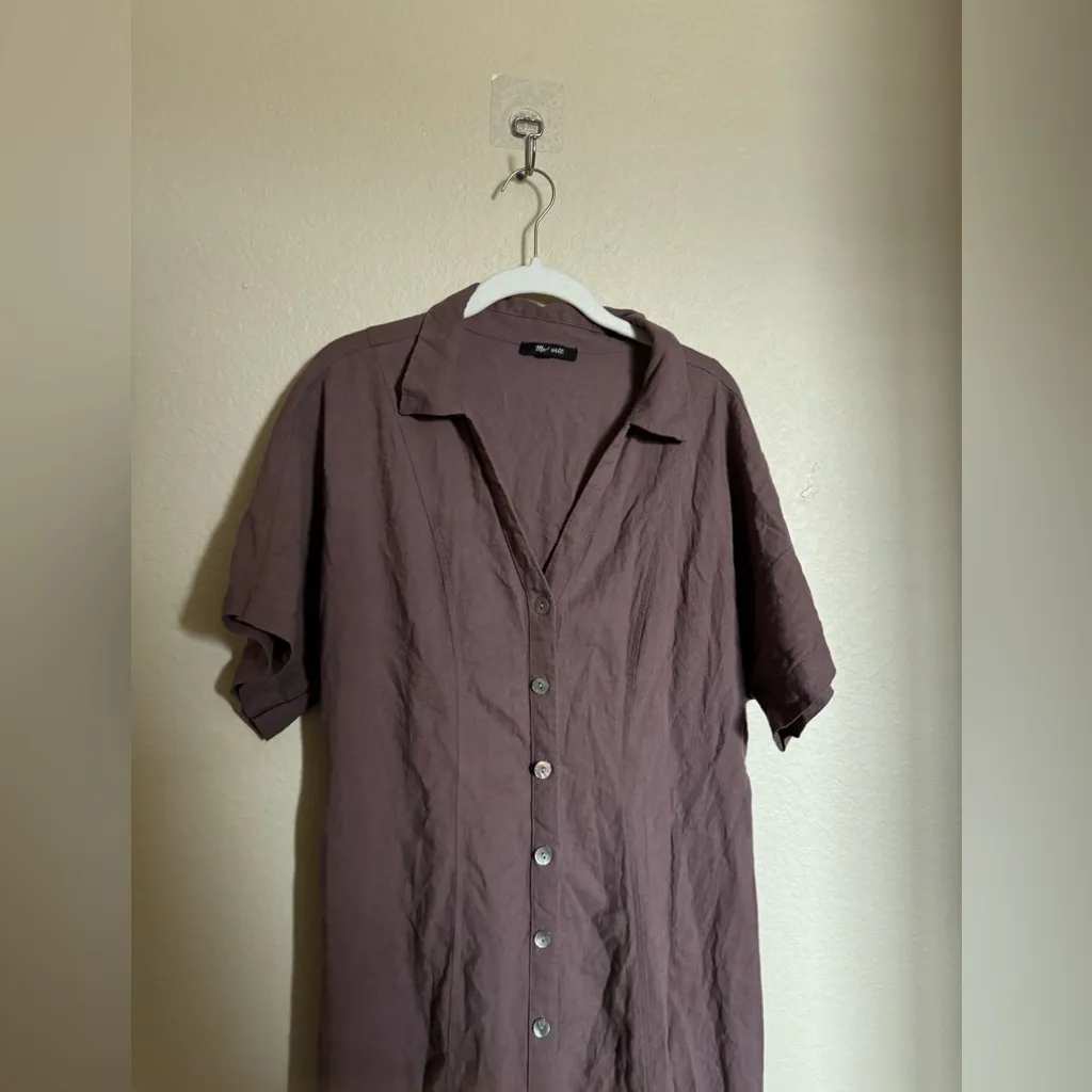 Madewell Carmine Linen shirt button down maxi Dress size 10 in brown - Image 4