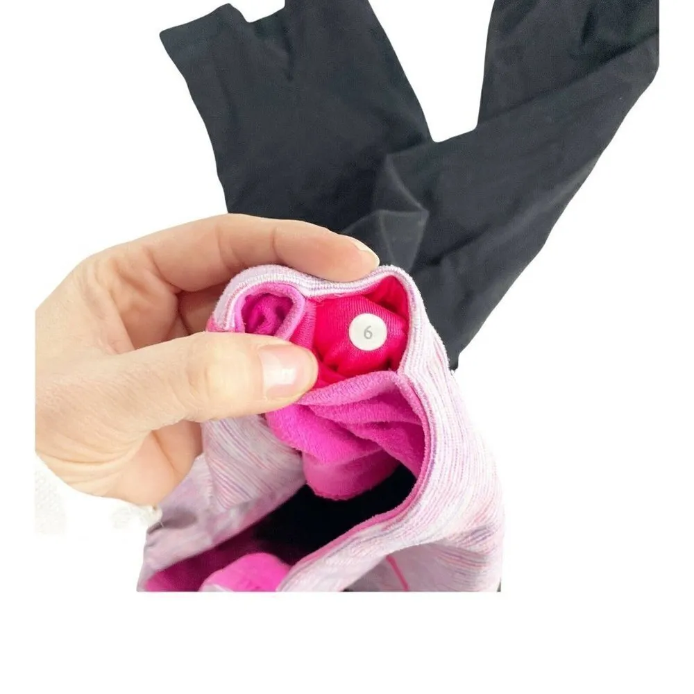 Lululemon Black & Pink Gather Cropped Leggings Sz 6 Straight Leg Mid Rise - Image 3