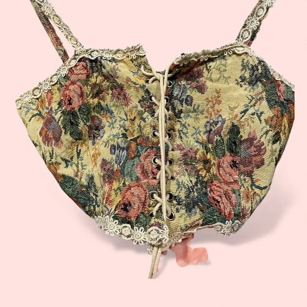 Cute Cider NWT coquette tapestry corset lace up crop top vintage look - Image 2