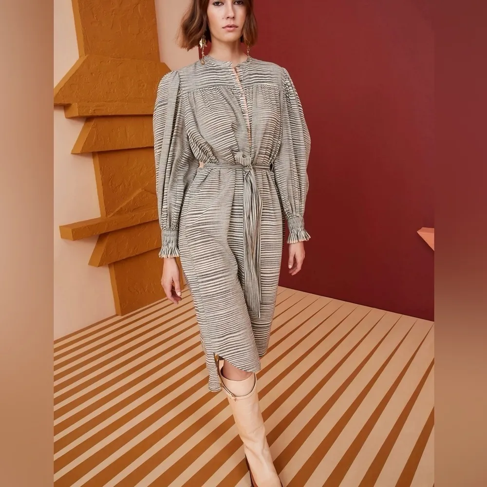 Ulla Johnson Fiora Cotton Long Sleeve Stripe Dress in Neutral Size‎ 12 - Image 16