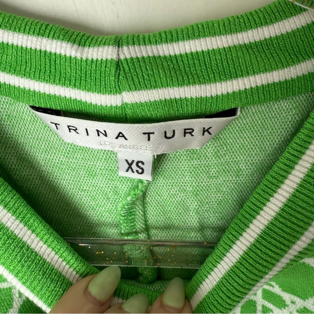 Trina Turk Simona Billie Jean Green Pattern Short-Sleeve Crop Top XS - Image 8