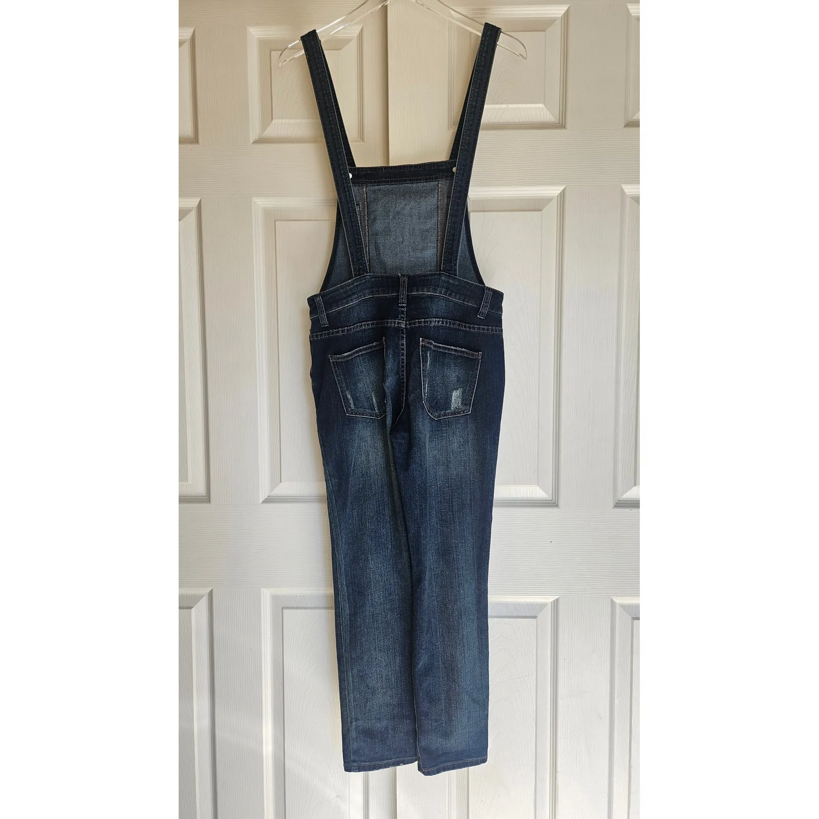Free People Milo Washed Denim Overalls Dark Wash Distressed 5 Pocket Sz 26 - Image 10