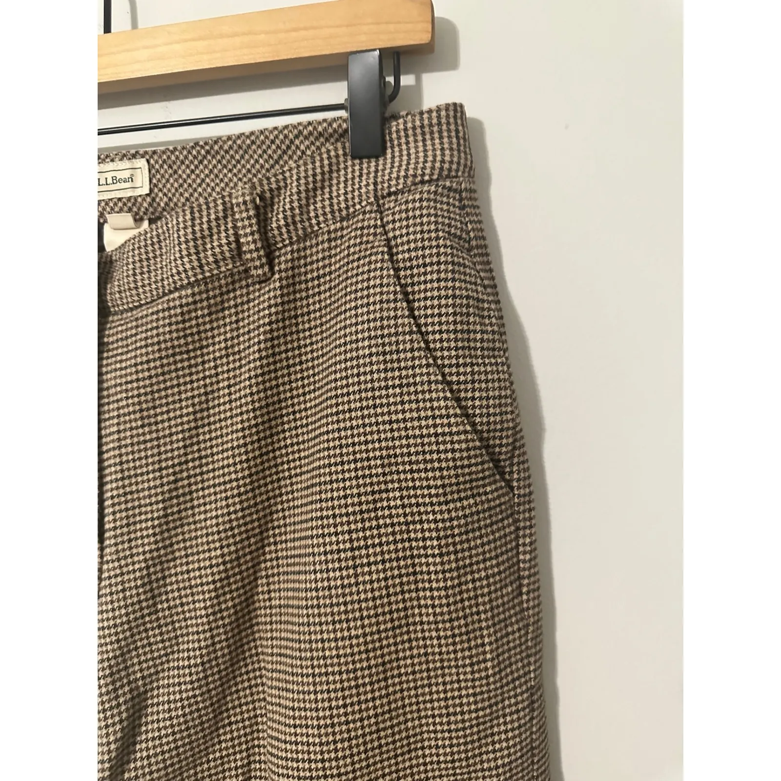LL‎ Bean Vintage Houndstooth Cotton Blend Lined Women's Pants Size 8 Regular Brown - Image 2