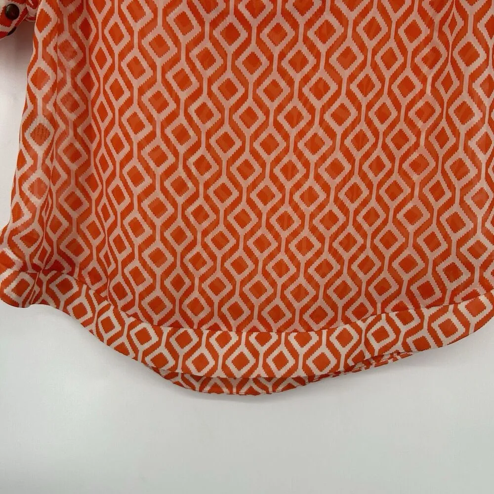 41 Hawthorn Stitch Fix Top Blouse Orange Geometric Studded Tulip Sleeves Size S - Image 8