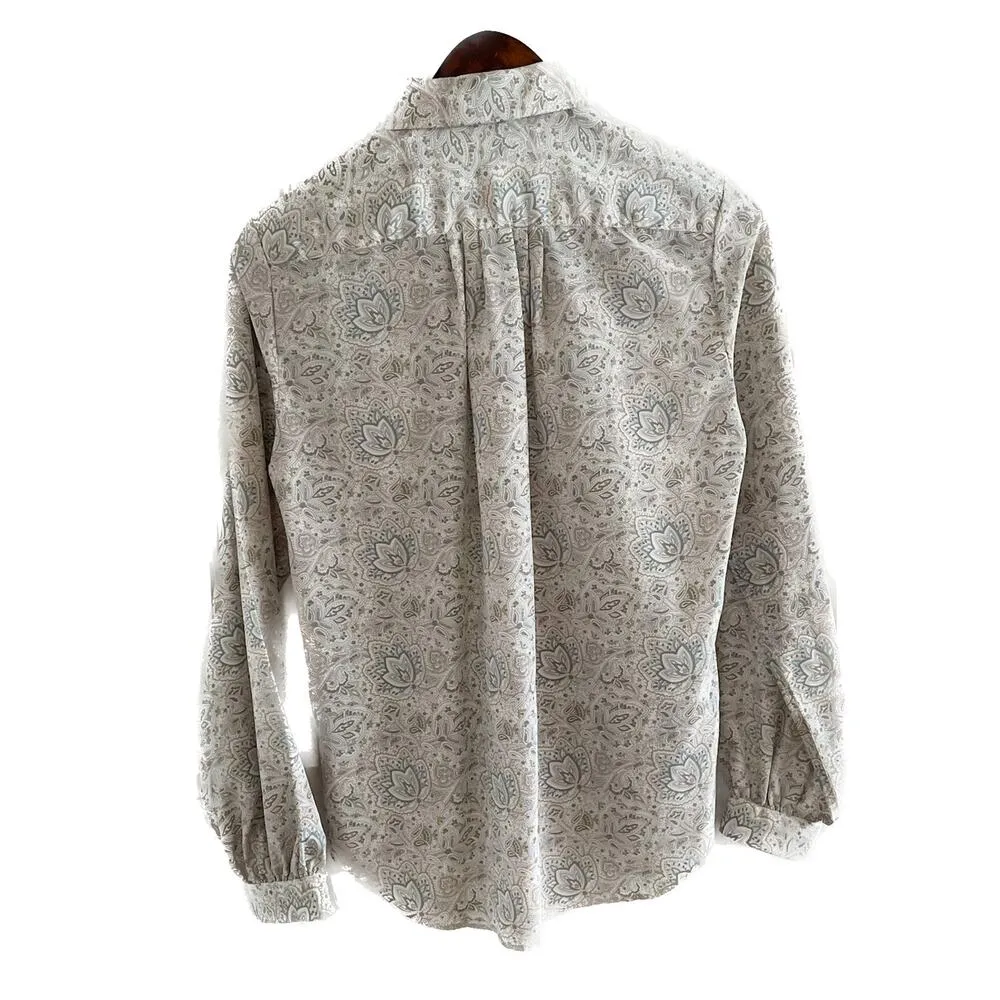Vintage pastel paisley floral Peter Pan rounded collar button down blouse size S White - Image 5