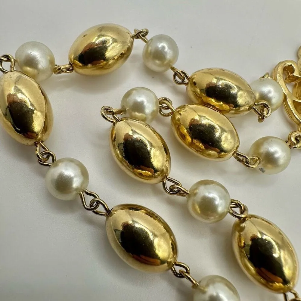 Gold tone and faux pearl double stranded choker necklace - Image 7