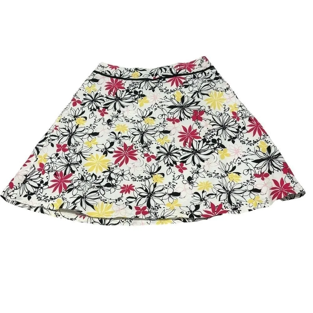 Oscar De La Renta Pink Yellow‎ Black White Floral A-line Skirt Womens 14 - Image 2
