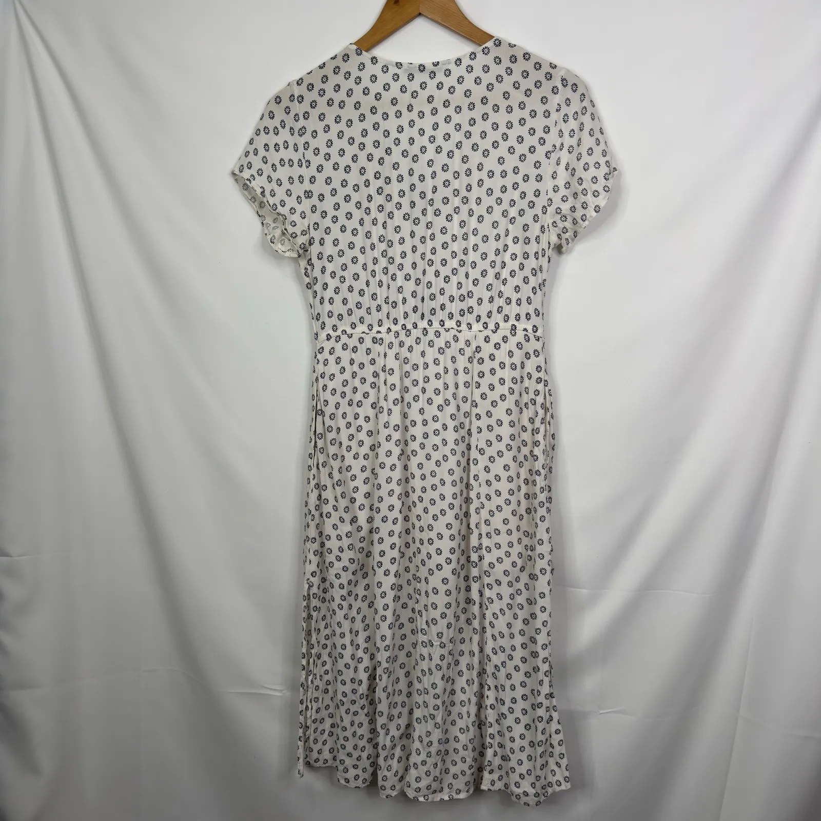 Abercrombie Fitch Petite Midi Dress Floral Print White Blue Tie Waist Size S - Image 6