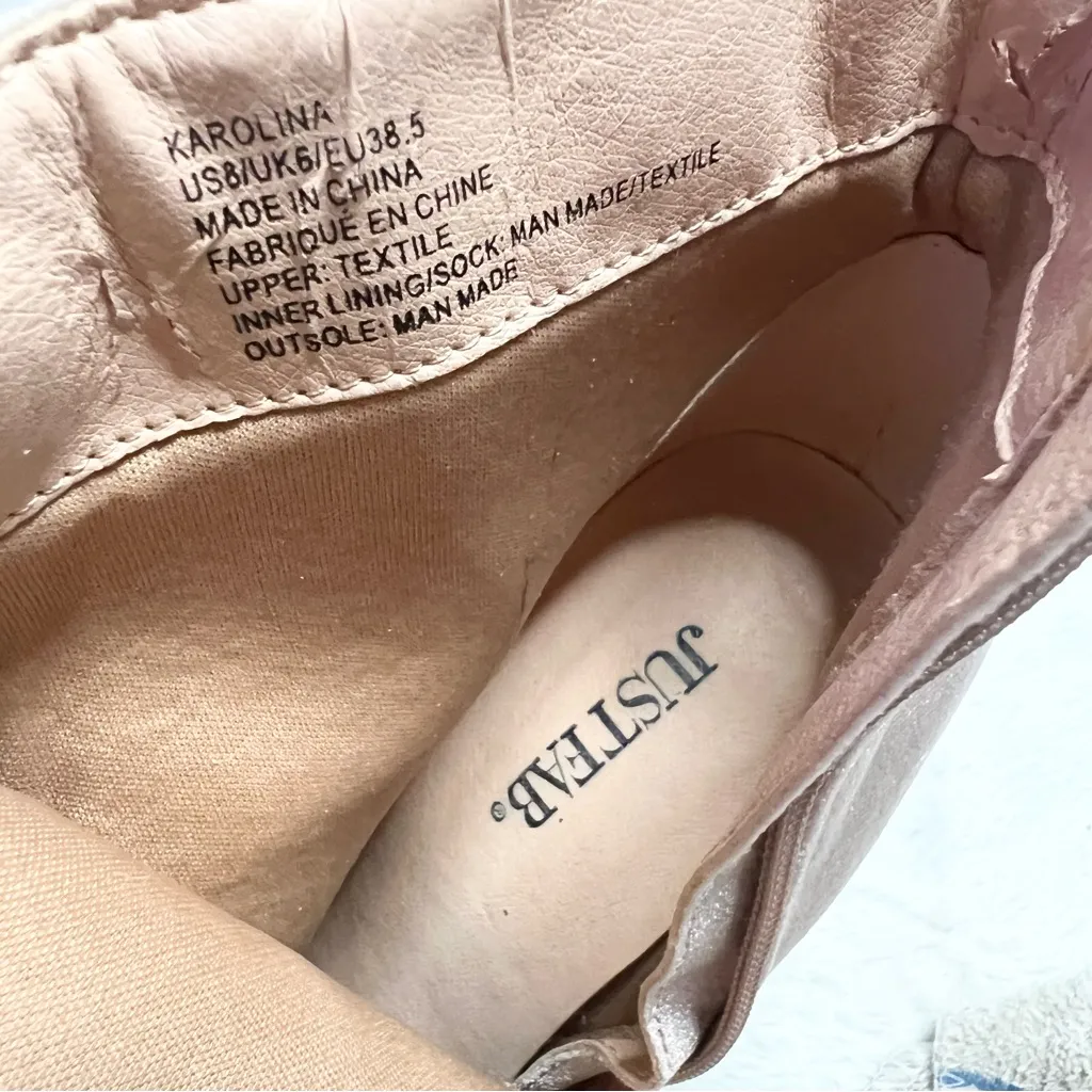 JustFab Karolina Blush Pink Velvet Bow High Heel Ankle Booties Size 8 Stiletto - Image 16