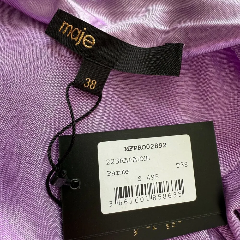 Maje Satiny Asymmetric Mini Dress Women's M Crystal Embellished One Shoulder NWT - Image 16