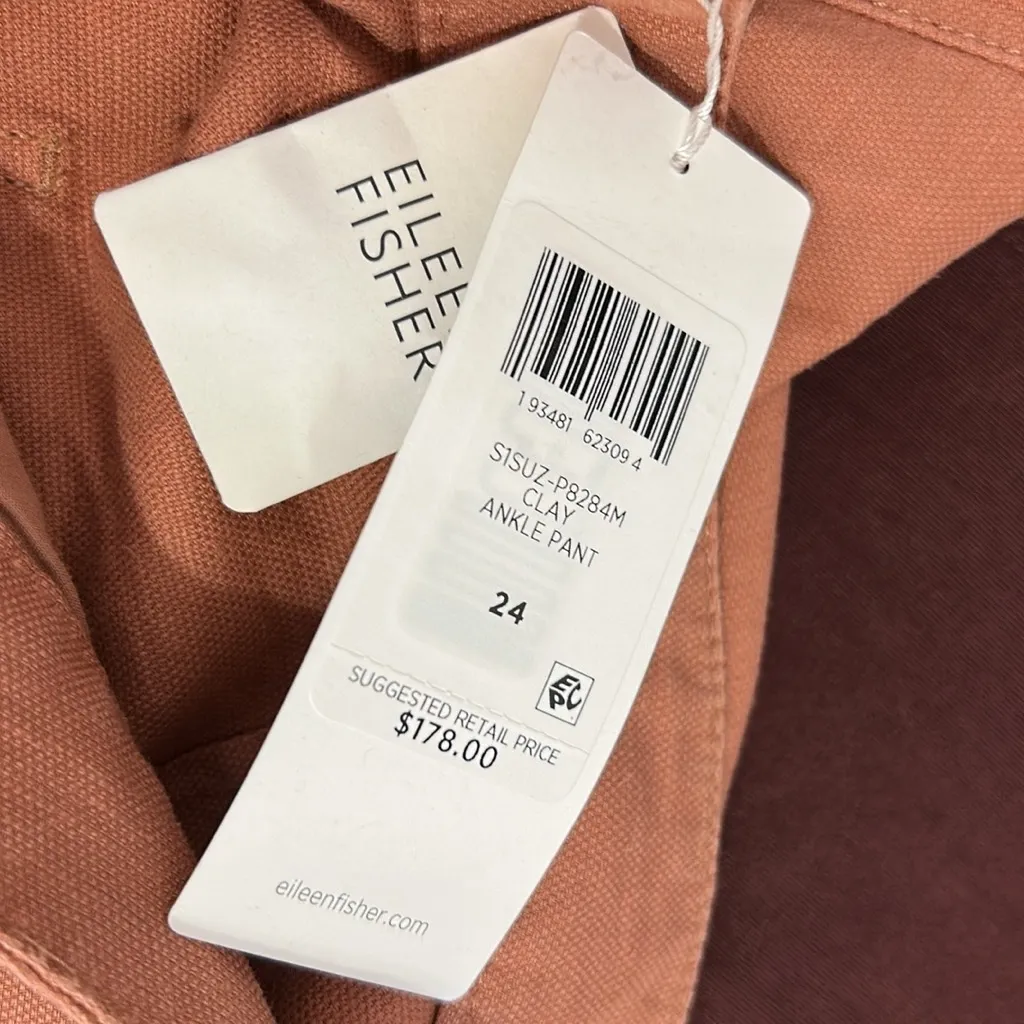 Eileen Fisher Organic Cotton Hemp Ankle Pant Clay‎ Plus Size 24 - Image 5