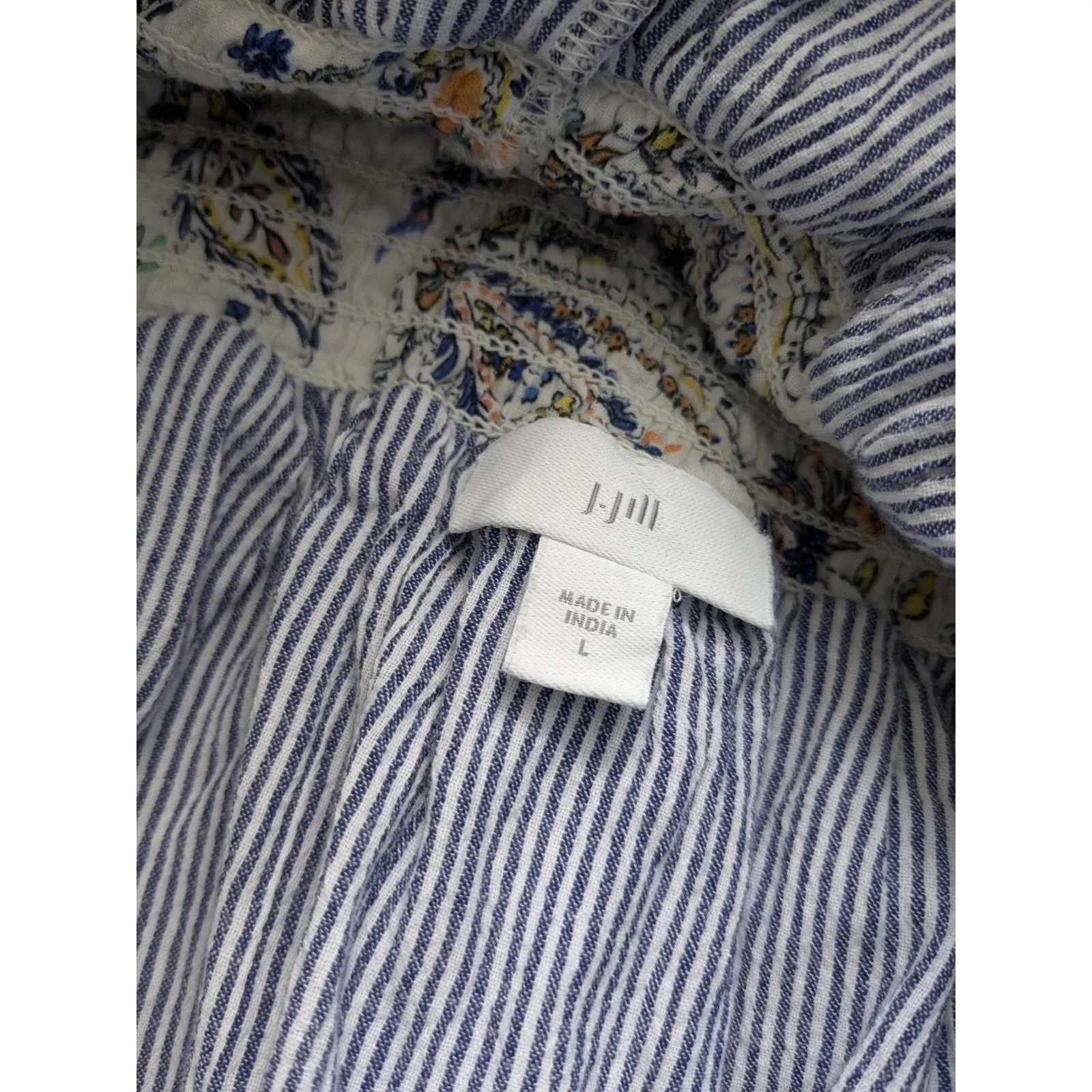 J Jill Women's Smocked Waist Layered Skirt Porcelain Paisley $79 Size Large White - Image 7