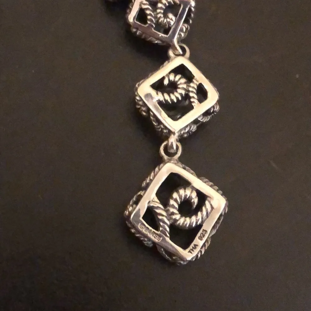 BARSE Oxidized Sterling Silver Triple Drop Scrolling Rope Drop Pendant - Image 9