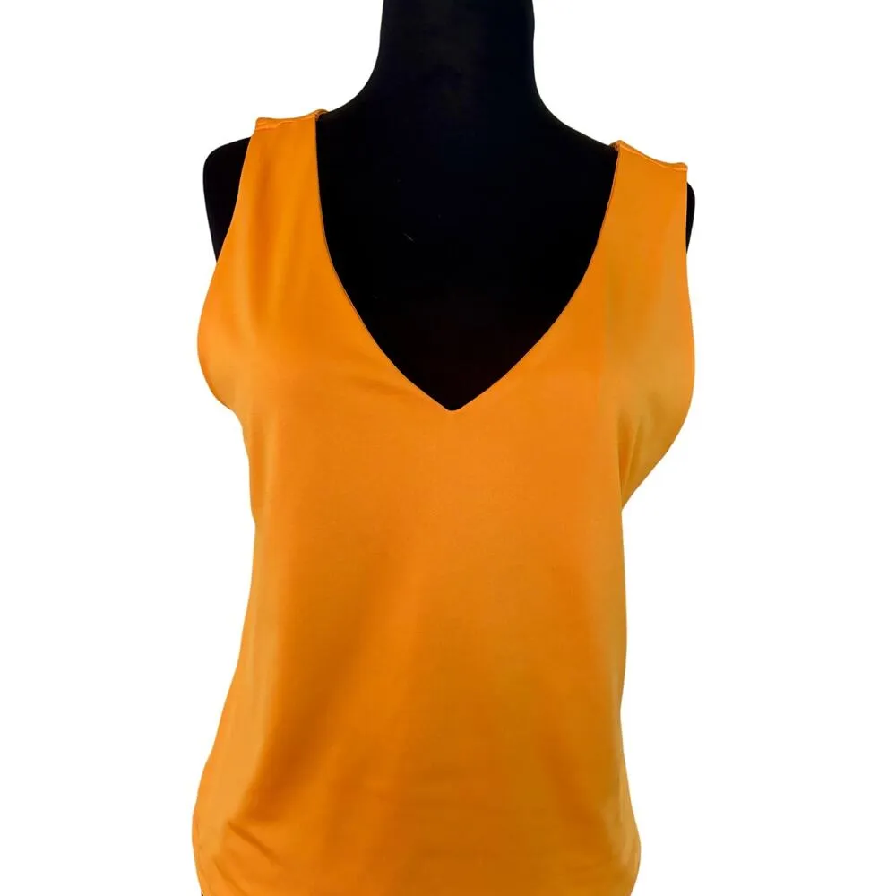 Versona Orange V Neck Sleeveless Top Lined Stretch NWT Sz L - Image 2