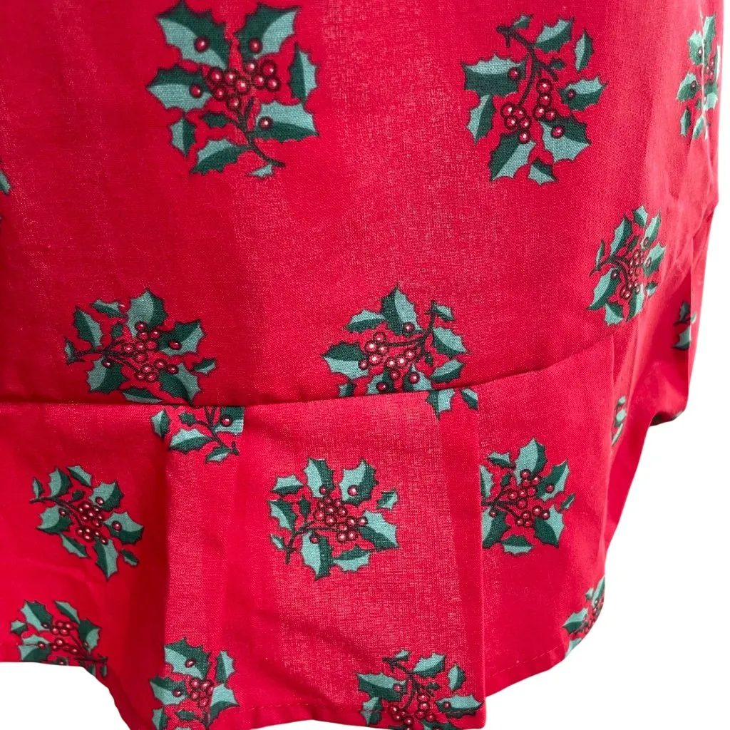 Handmade Red Half Apron Christmas Holly Print Green Lace Trim Ruffle Hem u Size M - Image 4