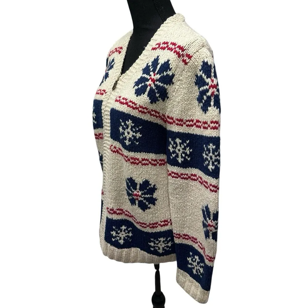 Vintage Limited America Sweater Womens‎ Medium Lambswool Full Zip Snowflake - Image 3