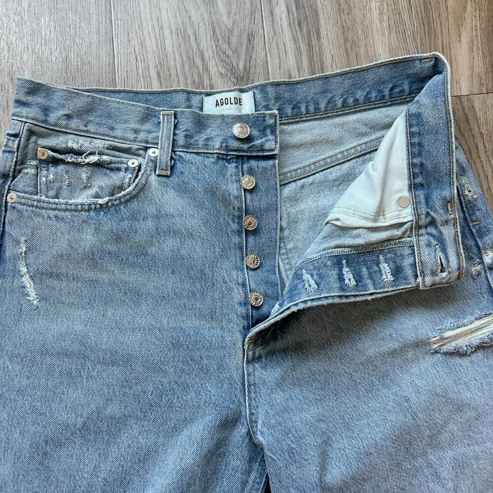 Agolde 90's Mid Rise Loose Fit Cotton Ripped Wide Leg Jeans in Fallout Size 29 - Image 7
