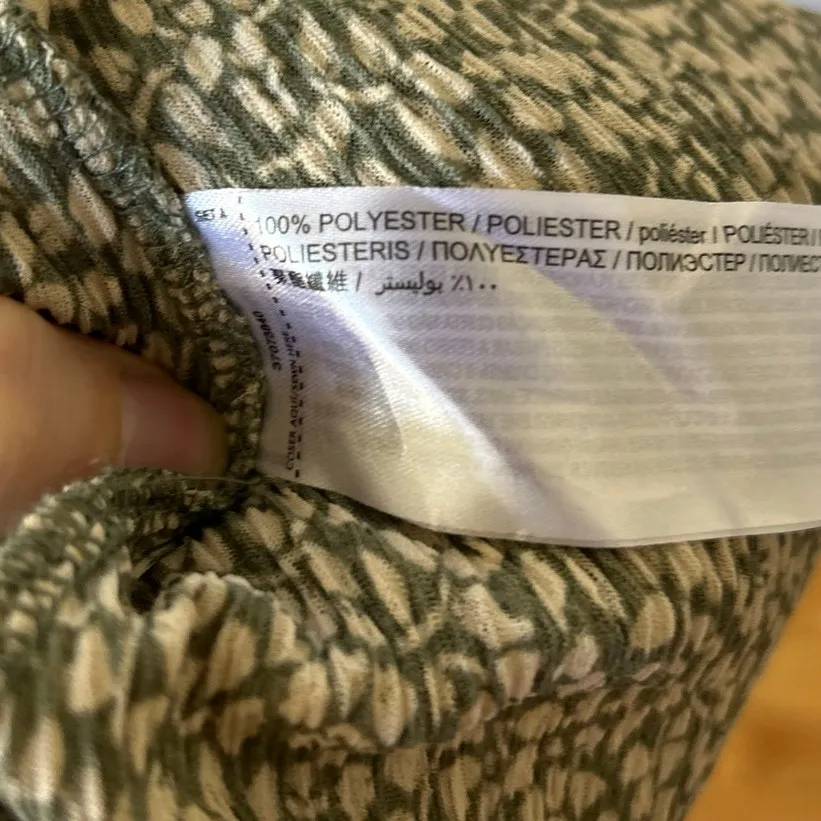 Mango Sage Olive Green Dot Crinkle Cottage Boho Midi Dress - Image 8