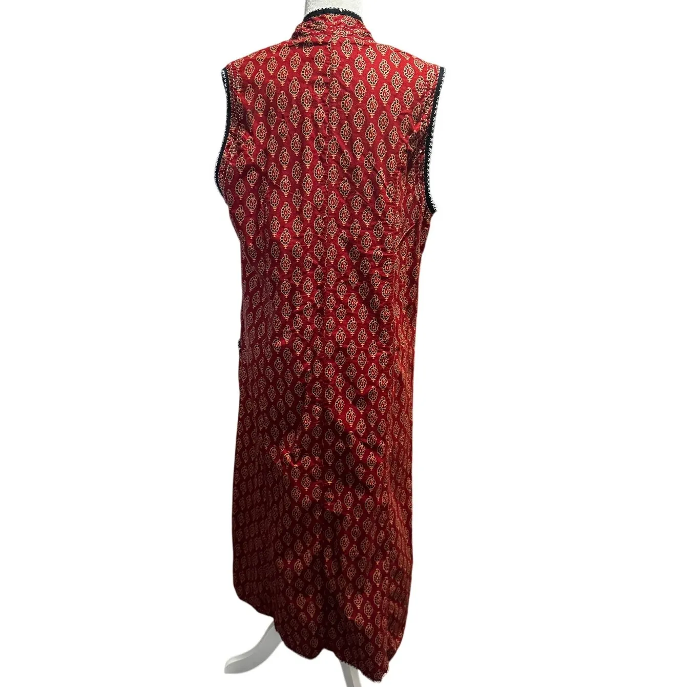 Orvis Indian Block Print Full Length Sleeveless Duster Vest – 100% Cotton (L) - Image 4