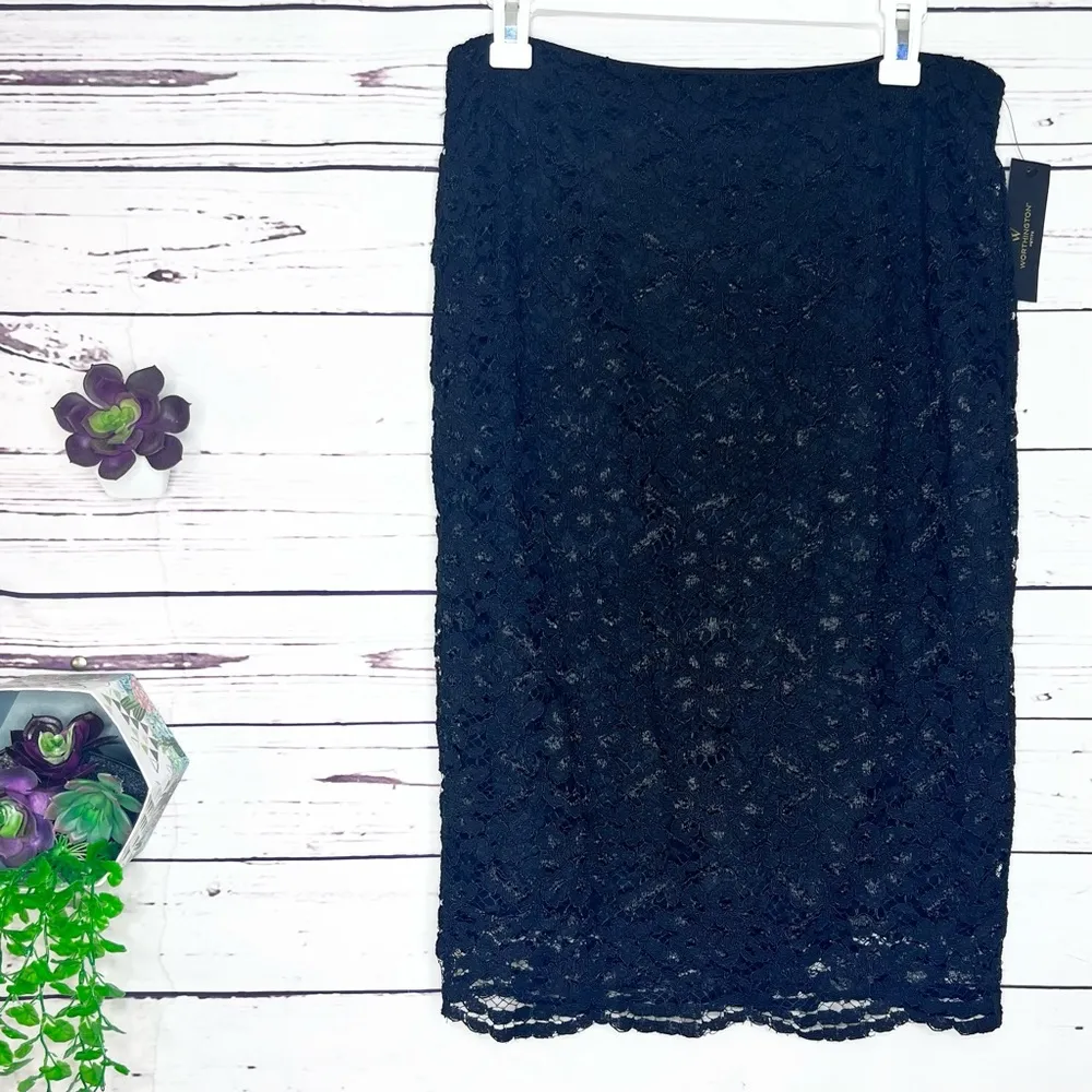 NWT Worthington Petite Black Lace Knee Length Pencil Skirt Size 10P - Image 2