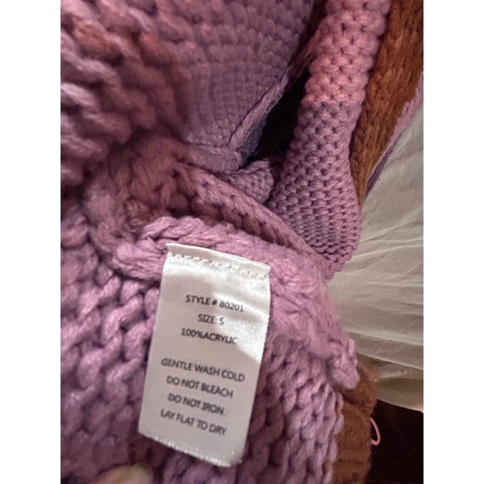 Grade Gather Colorblock Balloon Sleeve Knit Cardigan Sweater Purple Brown Size S - Image 10