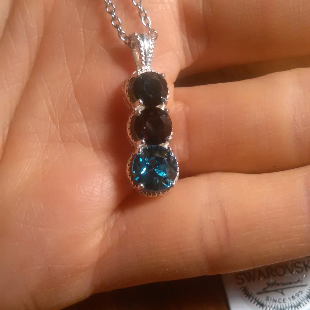 Swarovski Crystal Three Stone Sterling Silver Pendant Stainless Steel Necklace - Image 9