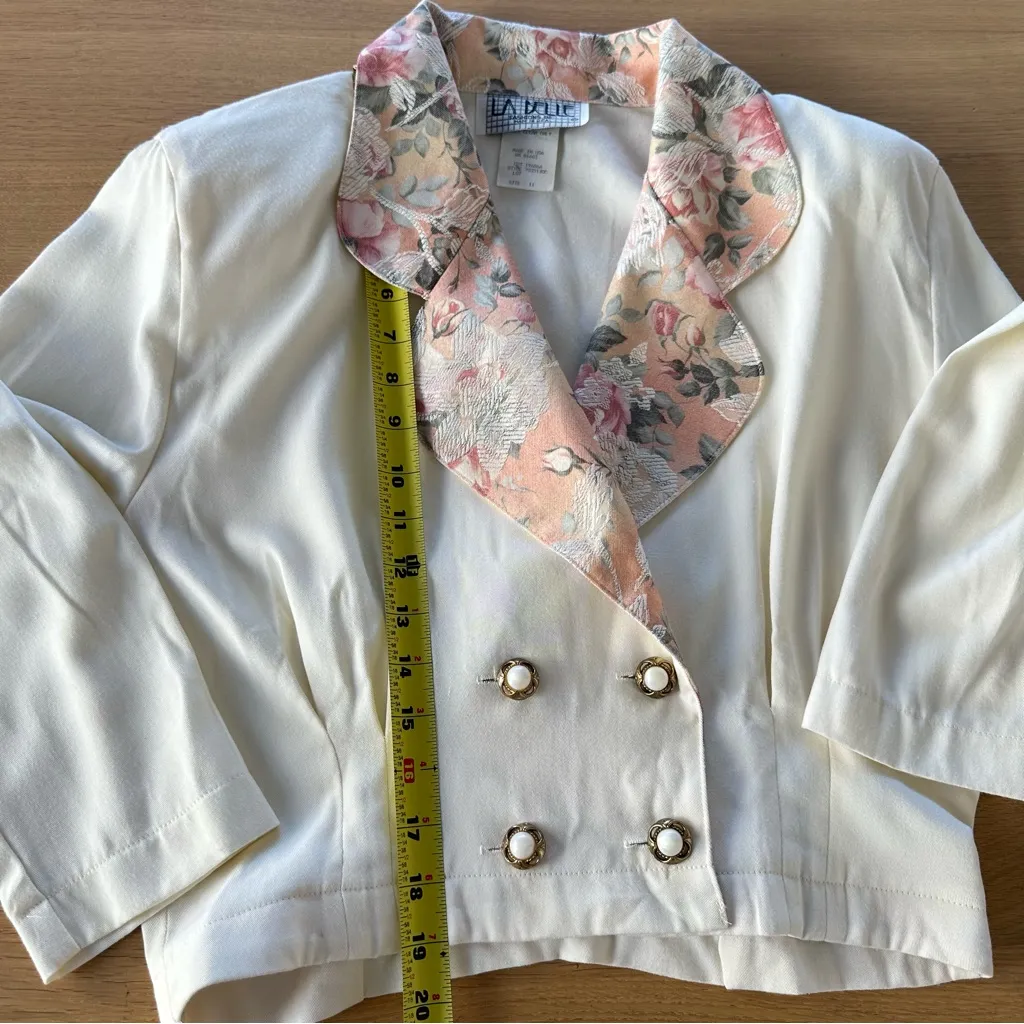 Vintage 80s USA Made La Belle Fashions Cropped Jacket Blazer Sz L (11) Floral White Size L - Image 11