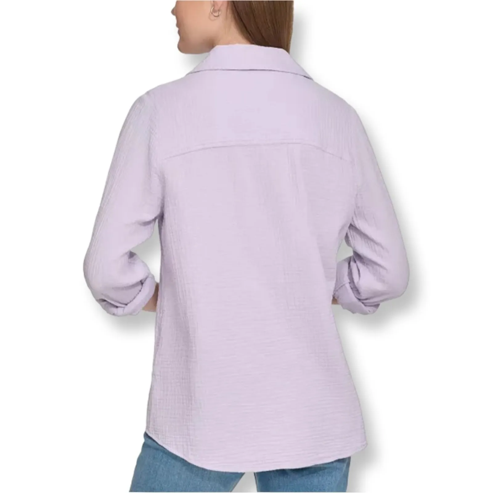 NWT Nine West Double-Crepe Button-Down Roll-Tab-Sleeve Shirt - Image 2