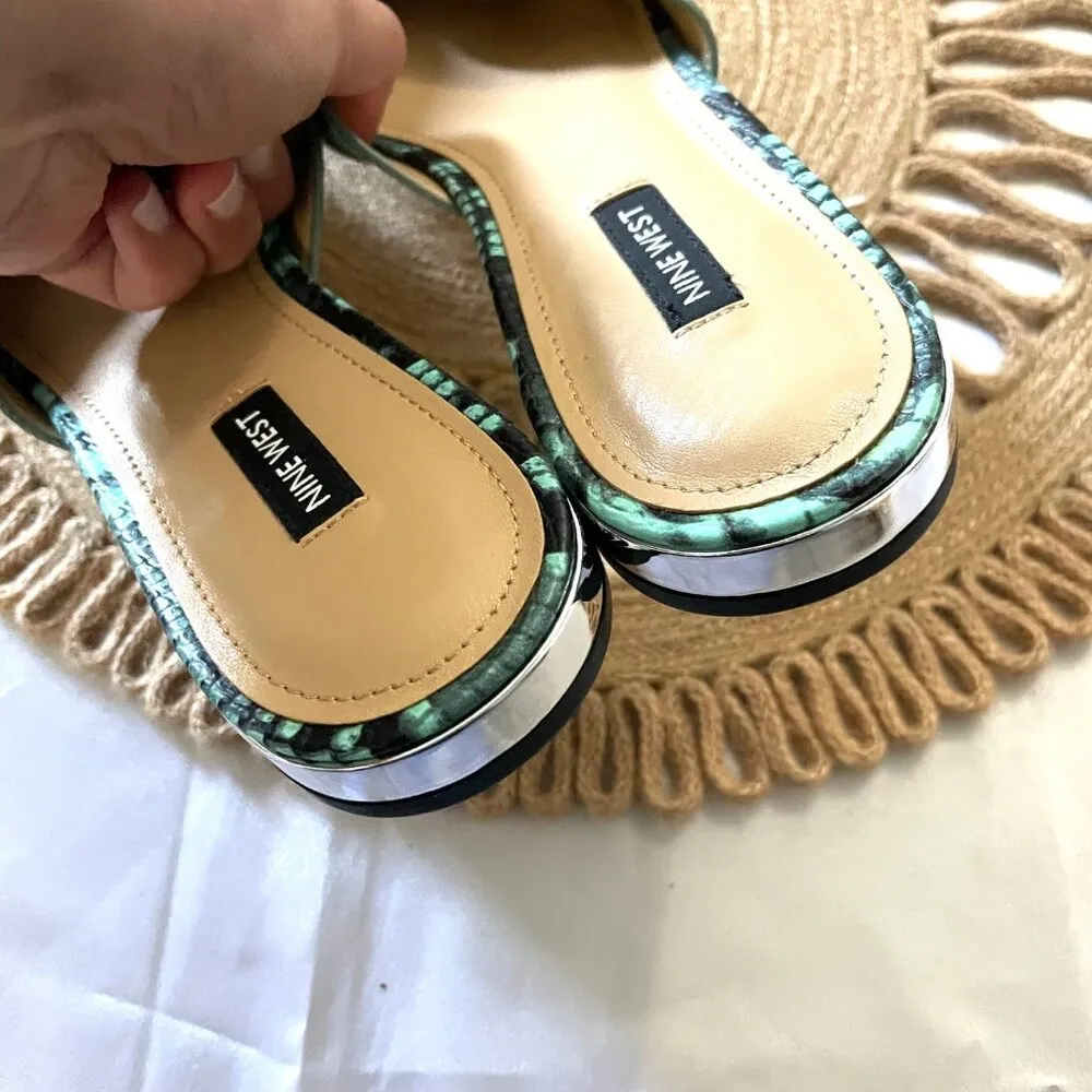 Nine West Blue Snakeskin Faux Leather Risha Mules Size 9 - Image 5