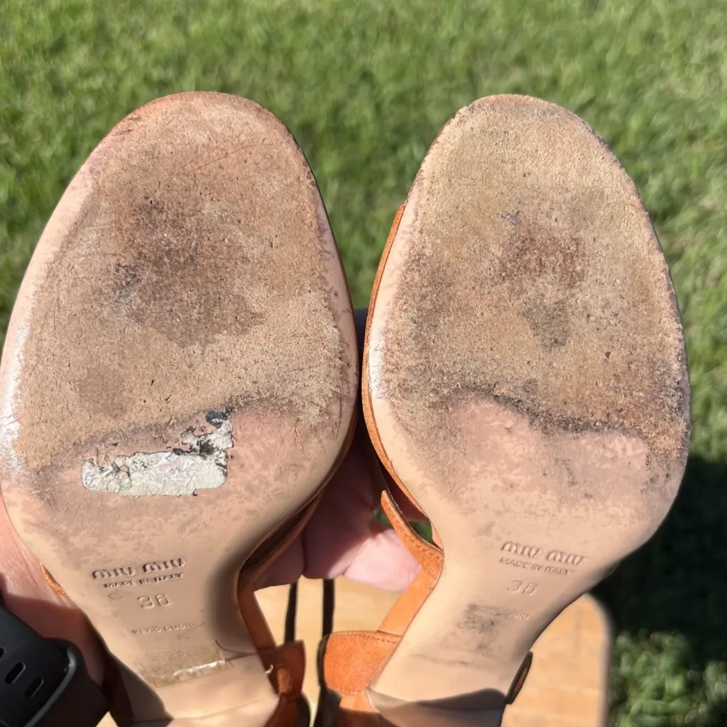 Miu Miu Brown Leather T Strap Heels Size 36 / US 6 - Image 11