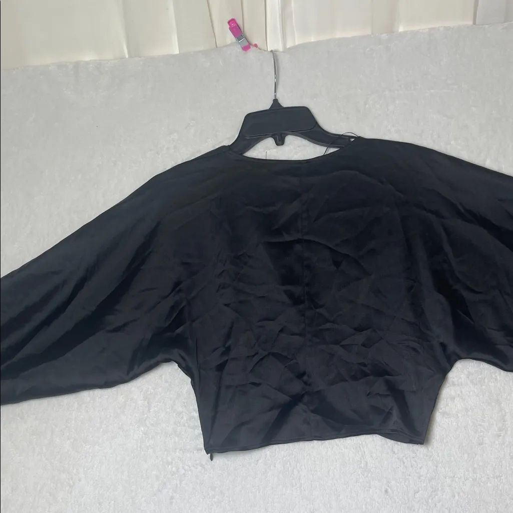 Zara Black Satin Wrap Top, Long Sleeve - Image 10
