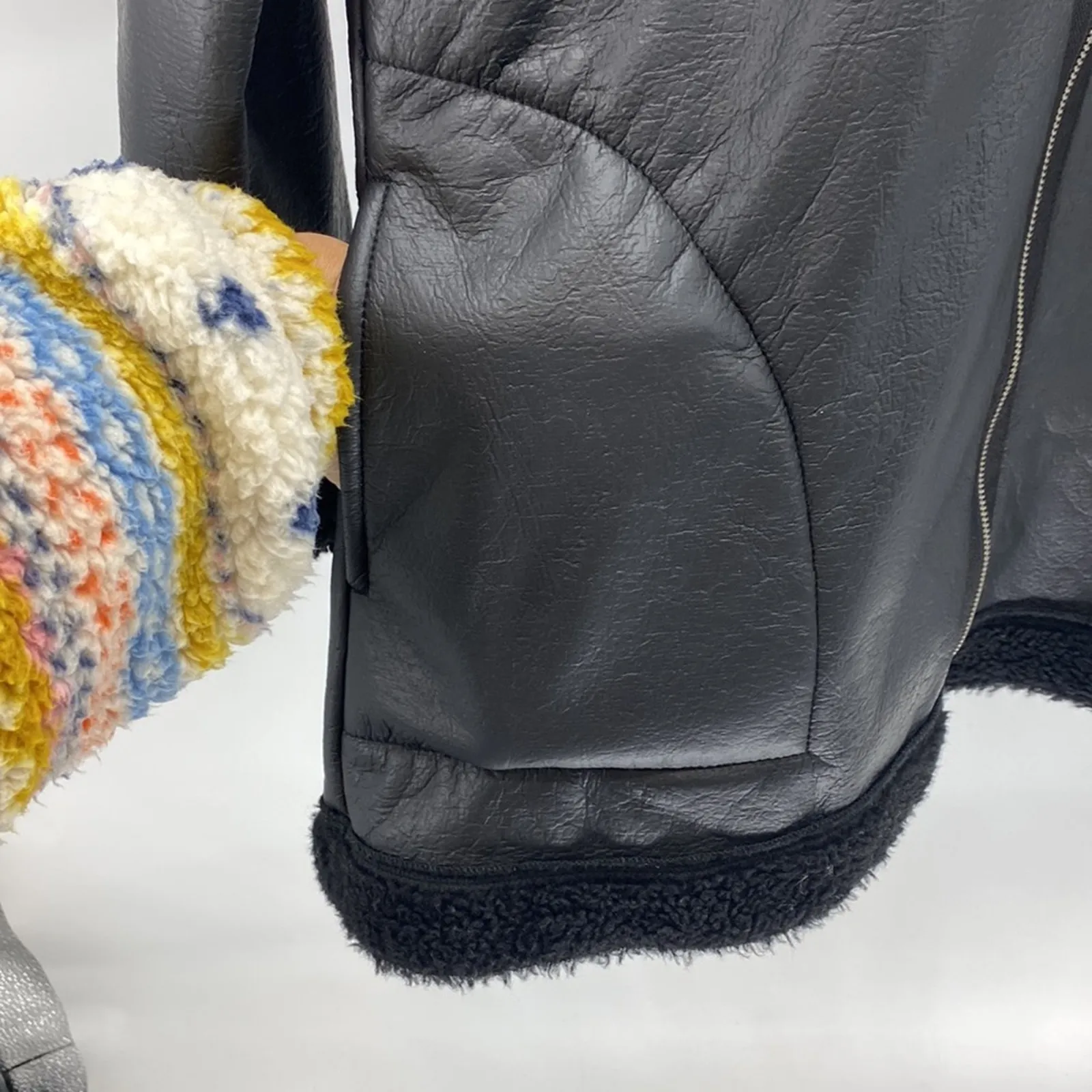 Bryn Walker faux leather fleece lined full zip hooded coat minimalist size S - Image 3