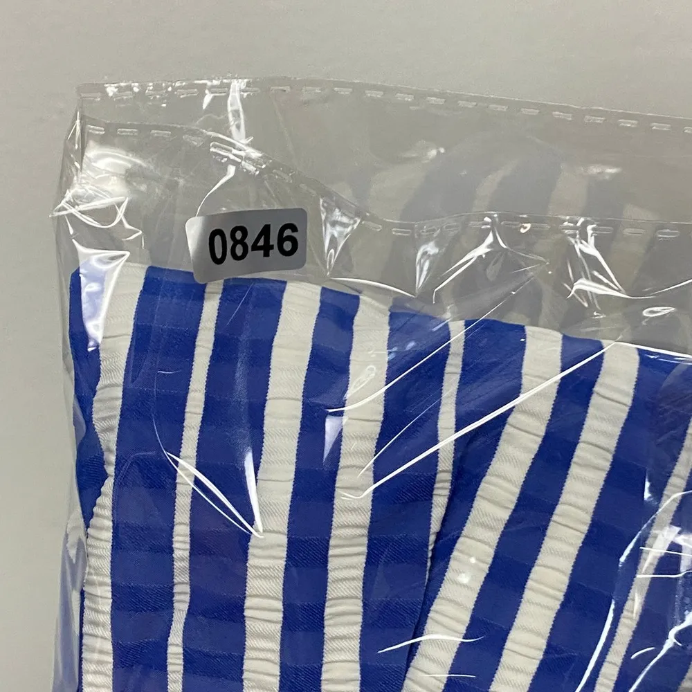 J. Crew Strapless Ruffle Swimsuit Sz 8 High Waist Striped One Piece Blue White - Image 9