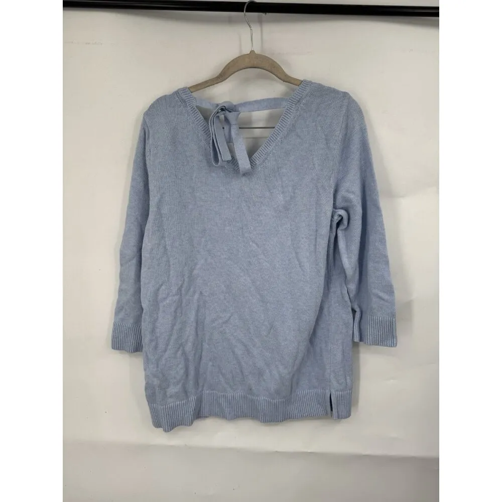 Talbots Blue Ribbon Tie Back Pima Cotton Sweater Women L 3/4 Sleeve Minimalist‎ - Image 2