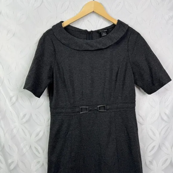 WHBM Charcoal Gray Belted Sheath Dress Short‎ Sleeve Business Casual Size 10 - Image 11