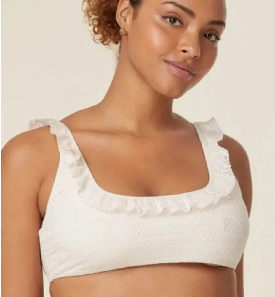 Andie Swim The Hydra Lace Ruffle Trim Bikini Top Vanilla Cream Large NWT - Image 1
