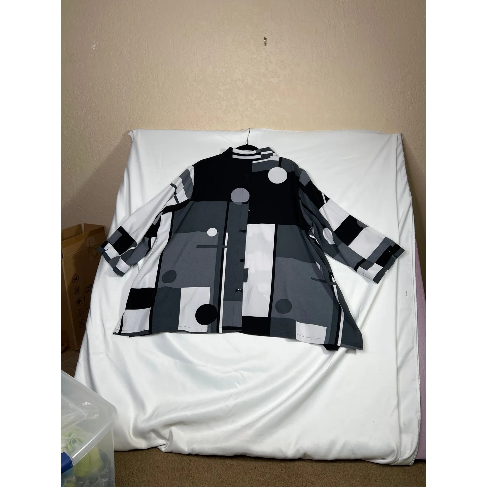 Ali Miles size 3X tunic black/white geometric 3/4 sleeve artsy lagenlook Black - Image 2