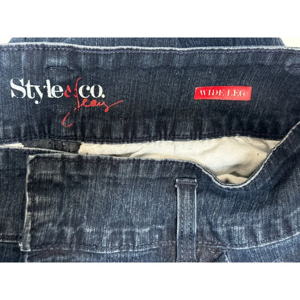 Women’s Style & Co Dark Blue Denim Wide Leg Jeans - Image 4