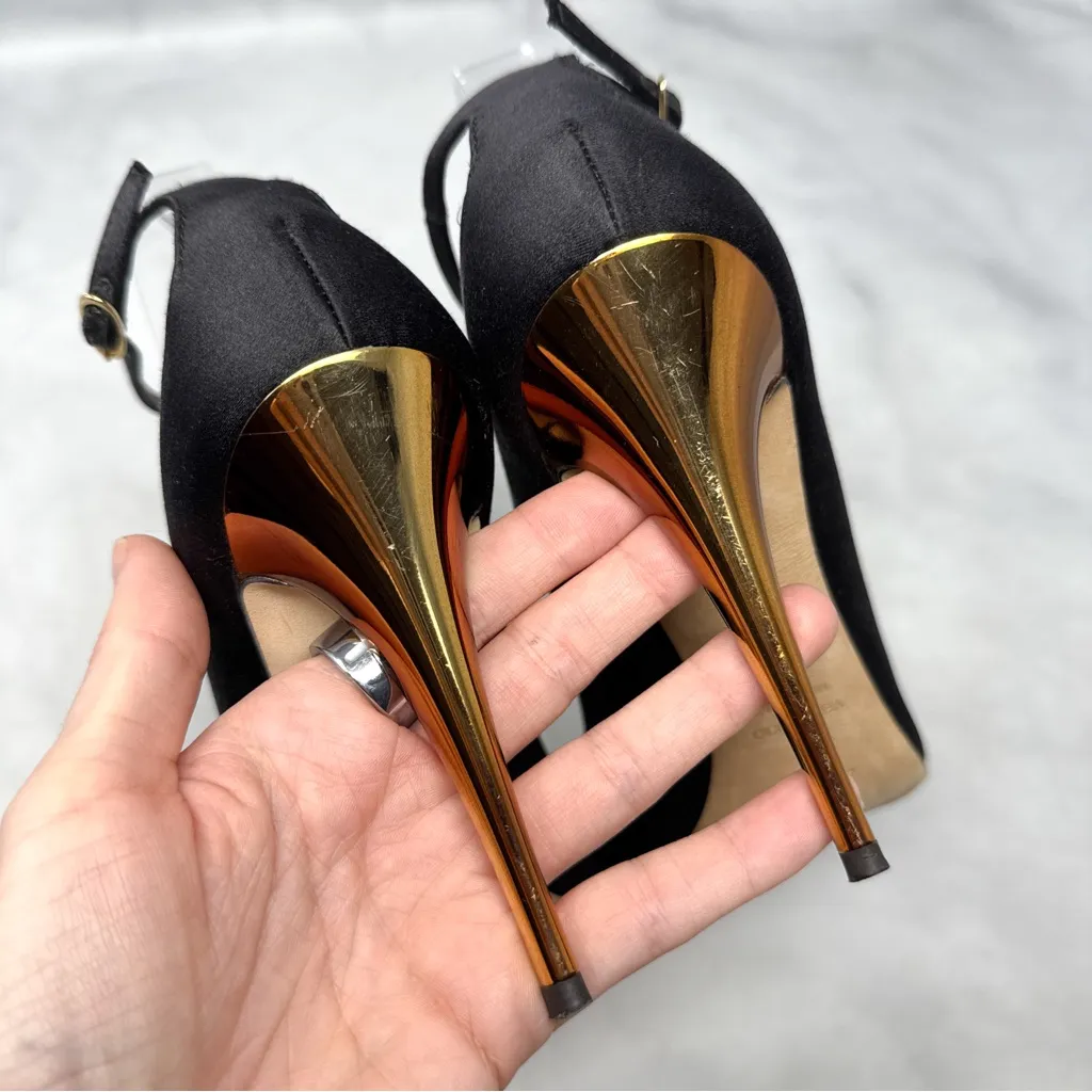 Giuseppe Zanotti Vintage Y2K Leather Croc Flower Silk Mary Jane Heels Black 39 - Image 5