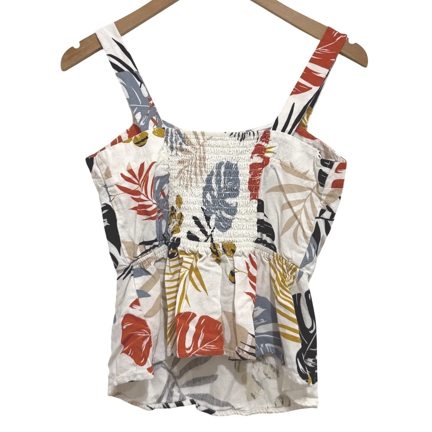 MONTEAU Tropical Leaf Print Smocked Button Front Tank Top Women's Medium - Image 2